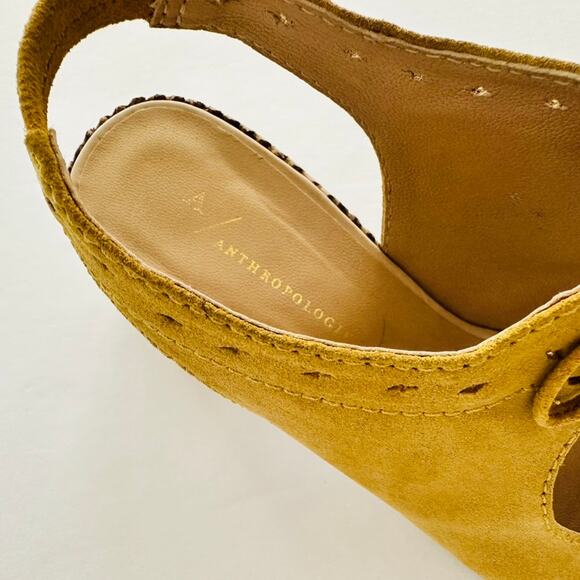 Anthropologie Clara Shootie Yellow Suede Block Heel Leather Sandal Euro 40 US 9 - Picture 4 of 9
